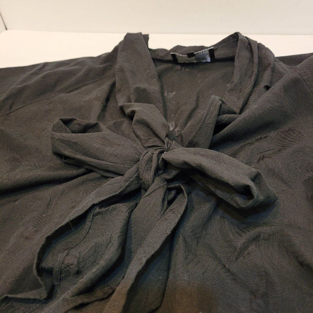 Jones New York Blouse Womens 22W Black Excellent Tie Neck Palm Leaf Burnout Top
